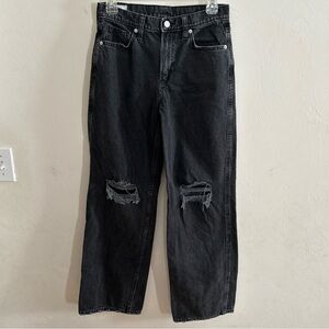 GAP Baggy Low Rise 25/0 Women Black Relaxed Straight Jeans Distressed